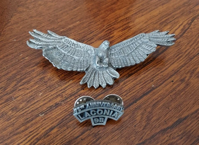 Harley Davidson Biker Motorcycle Eagle Lapel Pin & 1998 Laconia 75th MADE USA