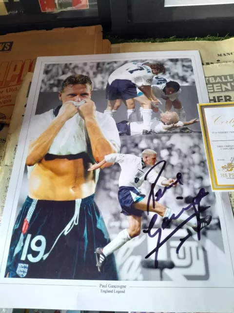 Signed Large Picture Of  Paul Gascoigne With Coa Large