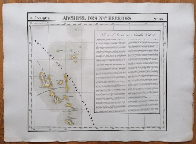 Pacific Large Original Map New Hebrides Vanuatu by Vandermaelen - 1827