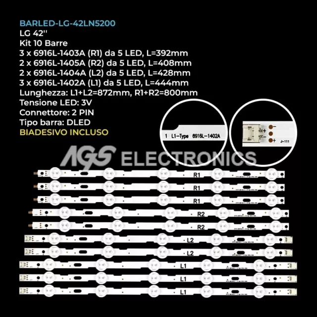 Barra Strip Led Lg 42Ln5200 6916L-1402A 6916L-1403A 6916L-1404A 6916L-1405A