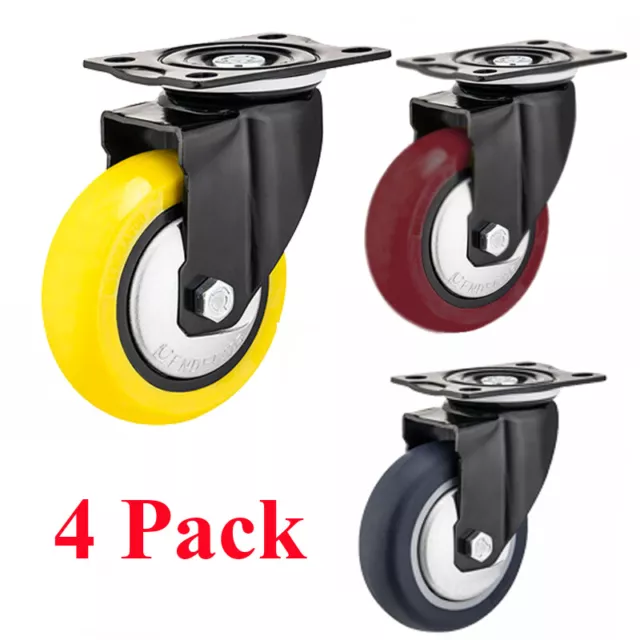 4 Pack 4 Inch Caster Wheels Swivel Plate Polyurethane Wheels Heavy Duty Wheels