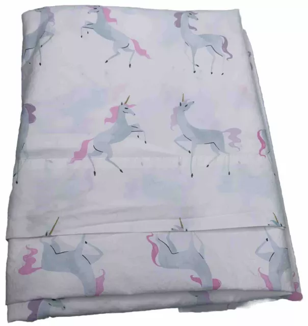 POTTERY BARN KIDS Mystical Unicorn Twin Flat Sheet White Pink Organic Cotton