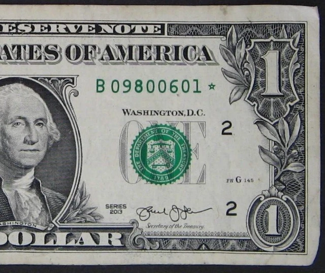 2013 $1 (One Dollar) – Star Note – Currency, Bill – “B”