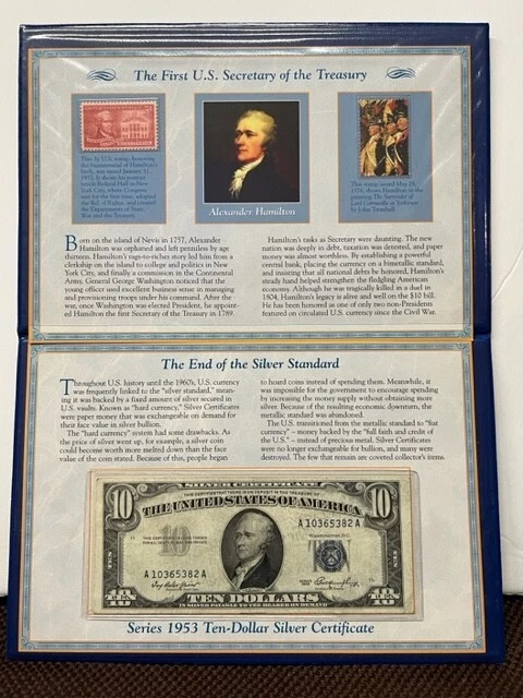 PCS America's last ten dollar silver certificate with postage stamps