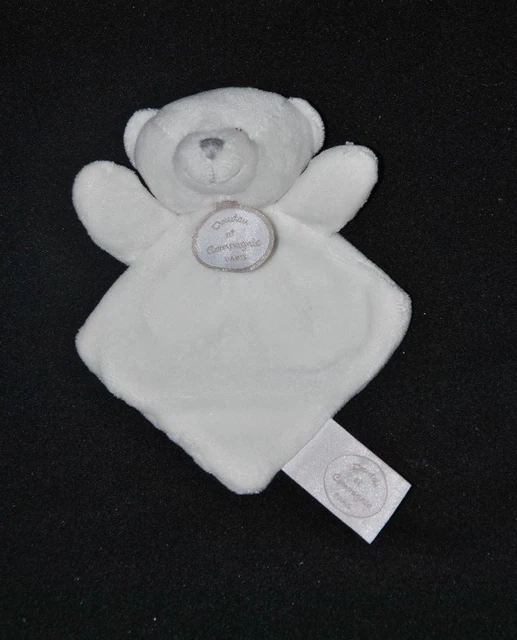 Peluche DOUDOU ET COMPAGNIE plat mini ours blanc visage brodé en gris NEUF