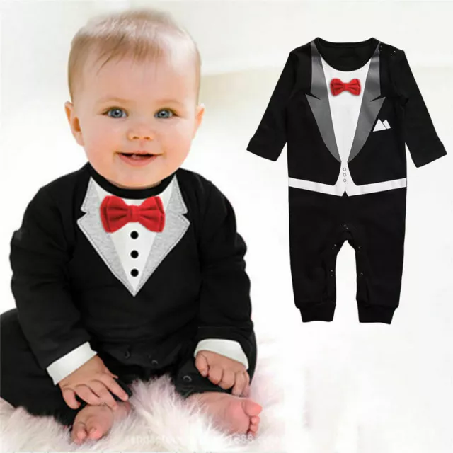 Infant Baby Boys Formal Tuxedo Gentleman Wedding Outfit Jumpsuit Romper Clothes