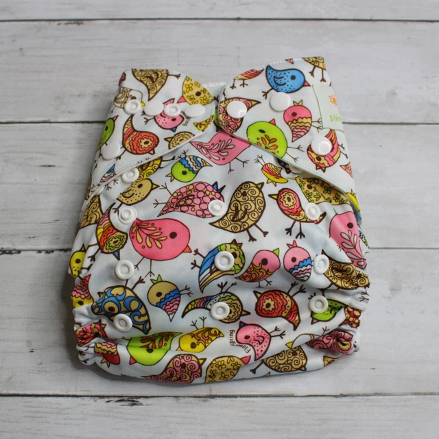 Baby Girl Cloth Diaper Cover Pocket Insert Adjustable Retro Birds
