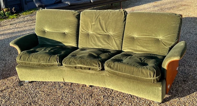 Vintage mid century rosewood and green velvet G-Plan Tulip group sofa