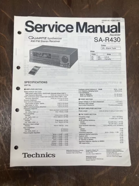 Technics / Panasonic SA-R430 Stereo System Service Manual *Original*