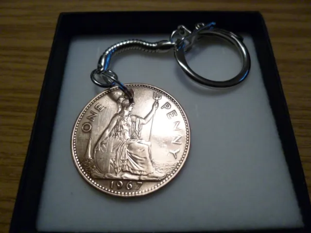 Old Penny 1952 - 1967 (Elizabeth 2) 1D Keyring - Gift Box - Free UK Postage