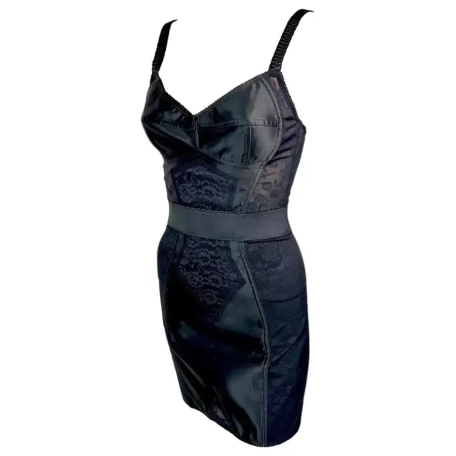 Dolce & Gabbana Unworn Bustier Bra Sheer Lace Panels Bodycon Black Mini Dress