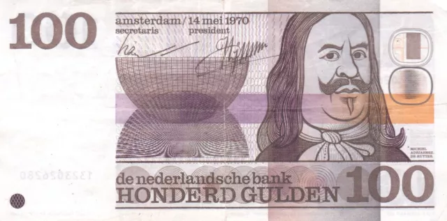 #Kingdom of Netherlands 100 Gulden 1970 P-93 VF Michiel Adriaenszoon de Ruyter