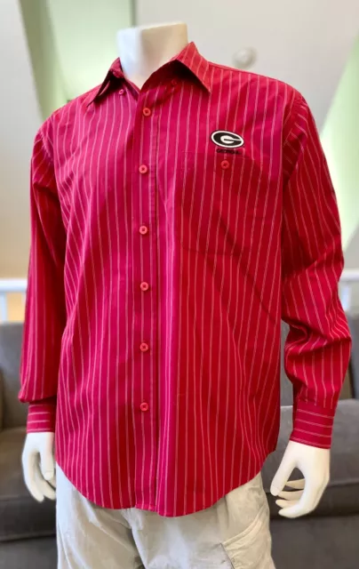 Antigua University Georgia Button Down Shirt Red w/White Pinstripe SZ Med 2