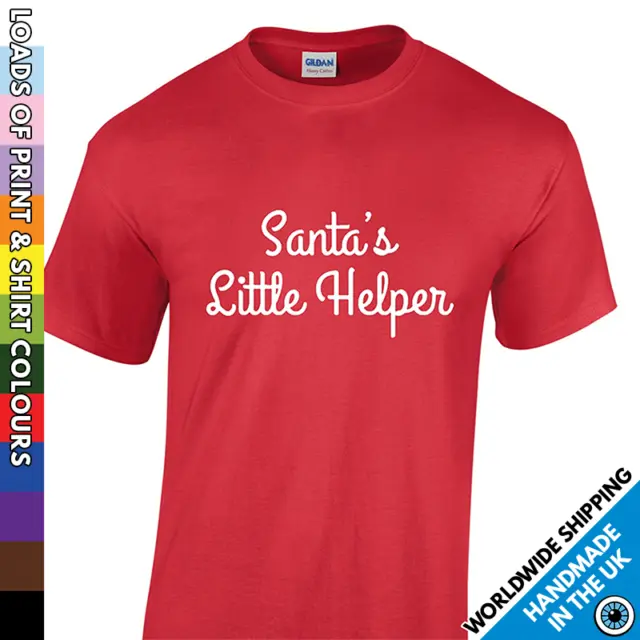 Childrens Christmas Funny Tshirt - Santa's Little Helper Kids Boy Girl T Shirt