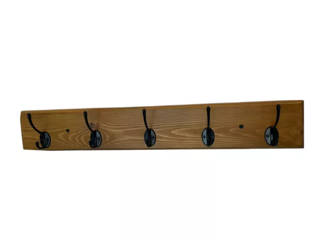 Handmade Wooden Coat Rack Vintage Cast Iron Coat Hook Reclaimed Wood -5 Hooks