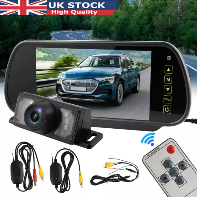 7" Mirror Monitor Wireless Car Rear View Kit LED Night Vision Reversing Camera