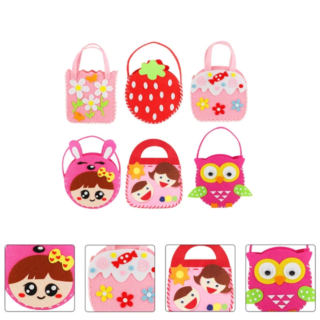 6 Sets Sac Non Tissé Non-tissé Enfant Kit De Feutre Pour À Main Fille