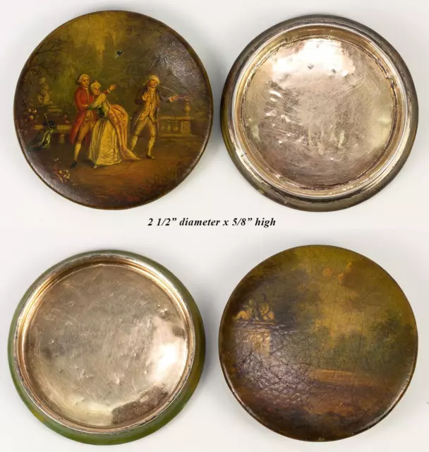 1700s French Vernis Martin Antique Snuff, Patch Box, Sterling & 18k Gold Vermeil 2