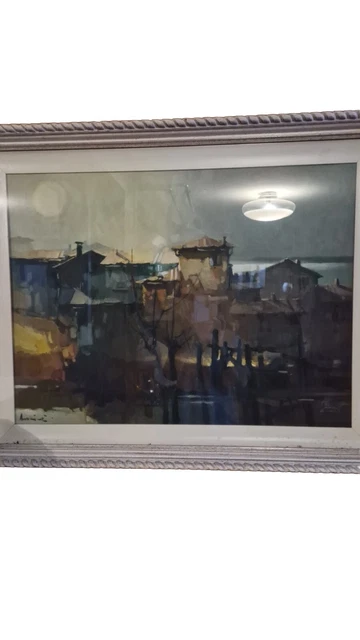 Tableau Naïf Pedro CORSOVIC - Huile Sur Toile Encadrée, 52x42cm, Multicolore