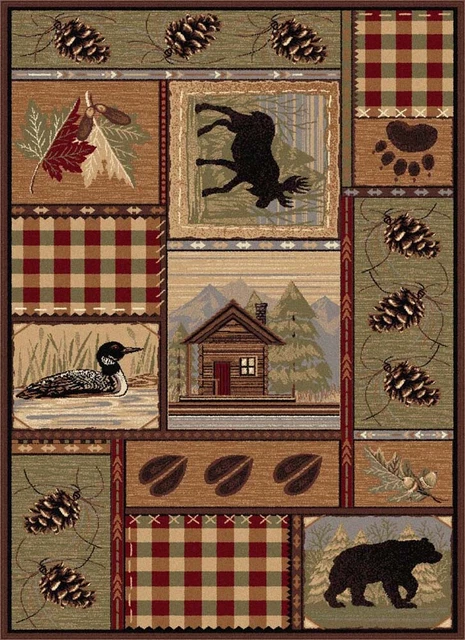 "Osos Marrones Alce Naturaleza Patchwork Runner 6548 - Abril 2' 7"" x 9' 10"