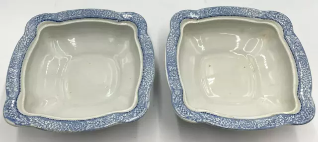 Adams Chinese Mongolia Bowls x 2 Square Blue White Tunstall England T2650