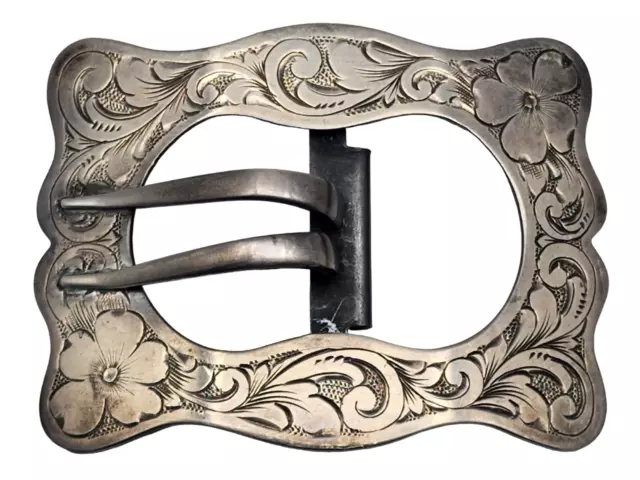 Rare VINTAGE Sterling Silver Etched Belt Buckle Concho