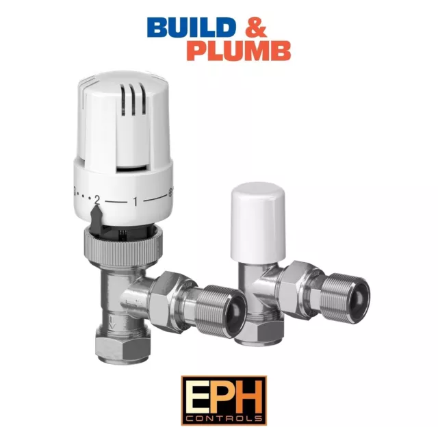 EPH 15mm Angled Thermostatic Radiator Valve TRV & Lockshield Pack EMTRV15
