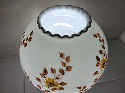 Vintage GWTW Lamp Globe Shade Milk Glass Ruffled edge 4" Fitter Brown Autumn