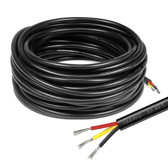 18 Gauge Electrical Wire 3 Conductor 32.8Ft Black PVC Case Stranded LED Cable