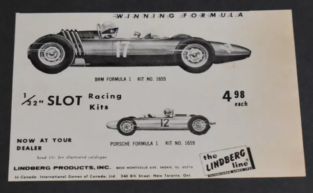 1965 Print Ad Slot Racing Kits Porsche Formula 1 The Lindberg Line Skokie IL art