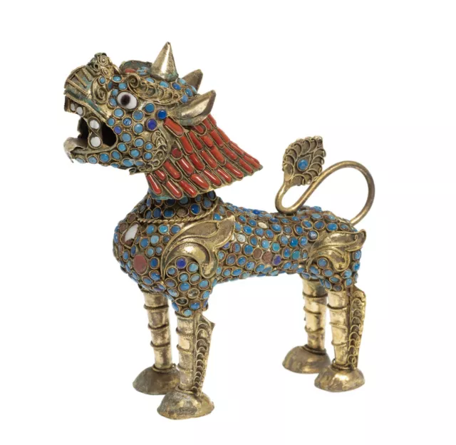 Vintage Hand Made Nepalese Metal Figure / Model Temple Guardian Lion Dog Singha