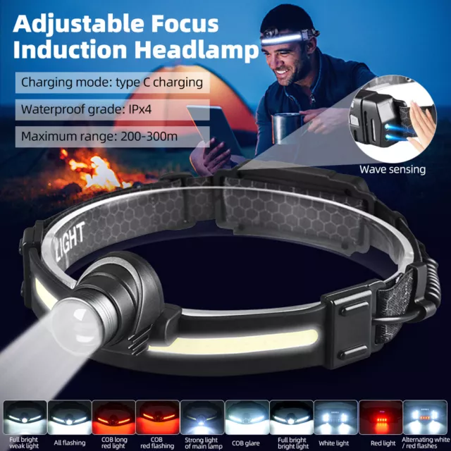 LED Headlamp Rechargeable Headlight Zoomable Head Torch Lamp Flashlight
