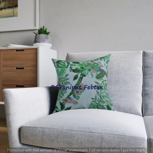 Conjunto De 5 Verde Aves Algodón Estampado Cojín Funda Cuadrado Sofá Almohada 2