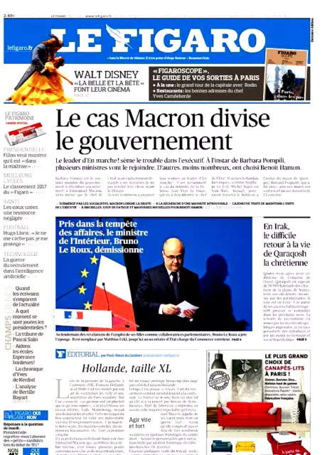 Le Figaro 22.3.2017 n°22586*MACRON divise**WAL DISNEY=La BELLE et la BÊTE*Lycées