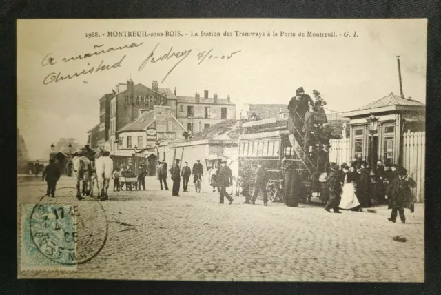 CPA 93 - WATCH-under-WOOD - Station des Tramways à la Porte de Montreuil 1905