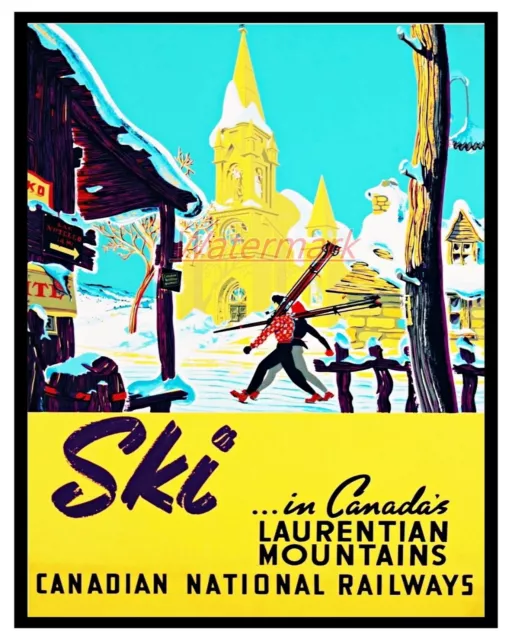 VTG CN Railways Travel Poster Ski Laurentians Quebec Color 16 X 20 Photo Poster