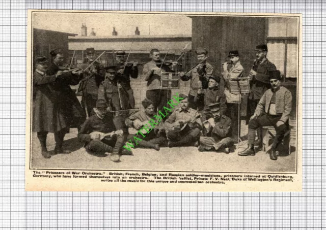 Quidlenburg Germany Prisoners Of War Orchestra FV Neal  WW1   - 1915 Cutting