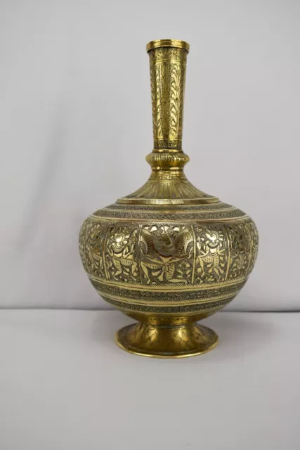 Ornate Antique Hand Engraved Brass Hookah Base Early 19th Century