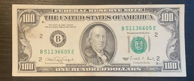 Series 1990 $100 Dollar Bill Federal Reserve Note Circulated