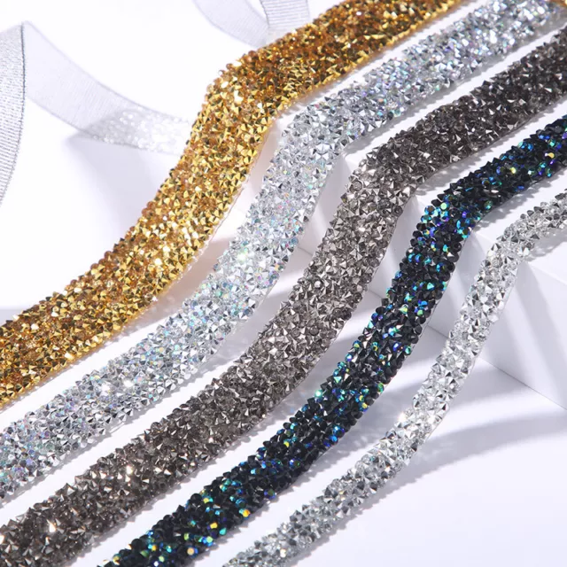 1Yard Rhinestone Trim 0.5-3cm Chain Belt Rope Clothing AB Ribbon Crystal Sewing