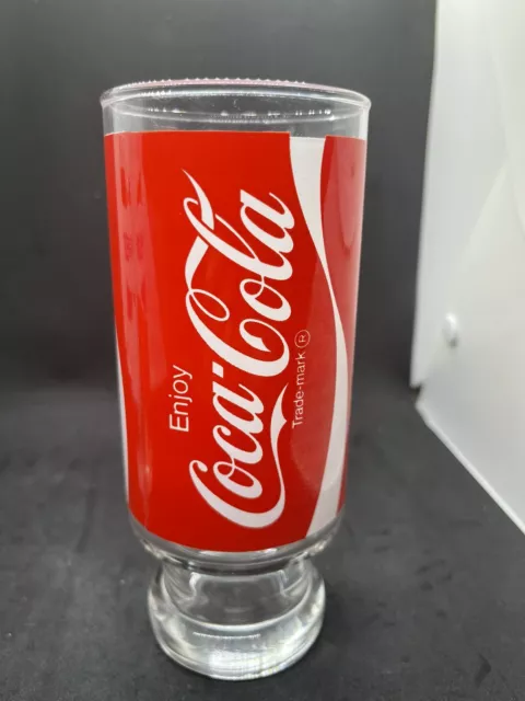 Coca-Cola Coke Pedestal Glass Drinking Glass 1970s Retro Vintage