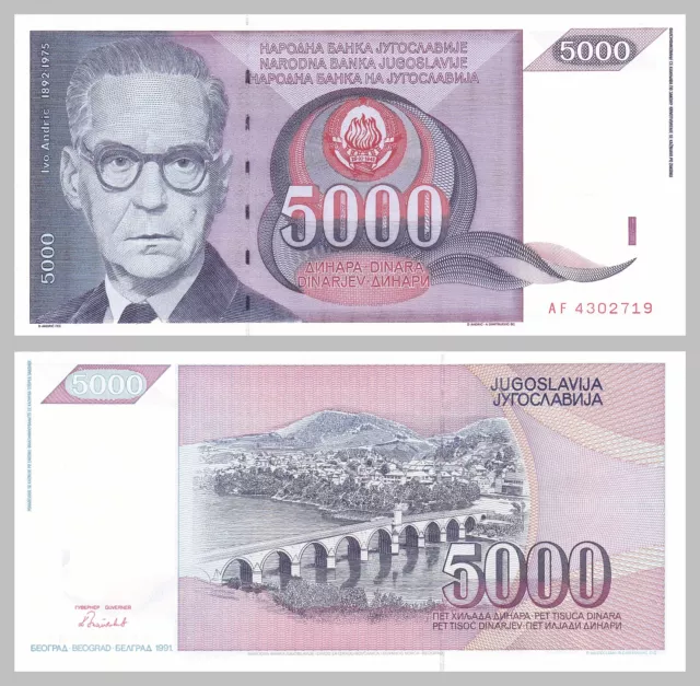 Jugoslawien / Yugoslavia 5000 Dinara 1991 p111 unz.