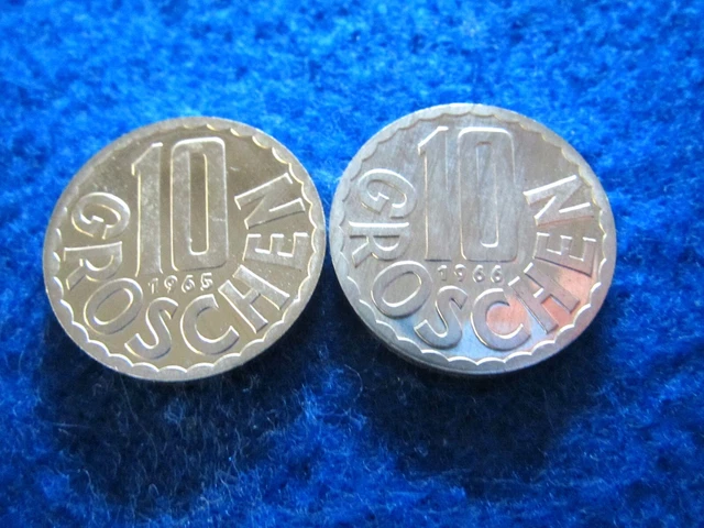 1965 & 1966 Austria Proof 10 Groschen - From Original Proof Sets