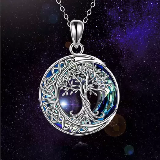TREE LIFE CREMATION CELTIC URN MOON Pendant 22" Sterling silver 925 necklace