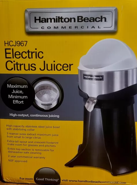 Hamilton Beach HCJ967 Electric Citrus Juicer w/ 3 Reamers, Induction Motor, E...