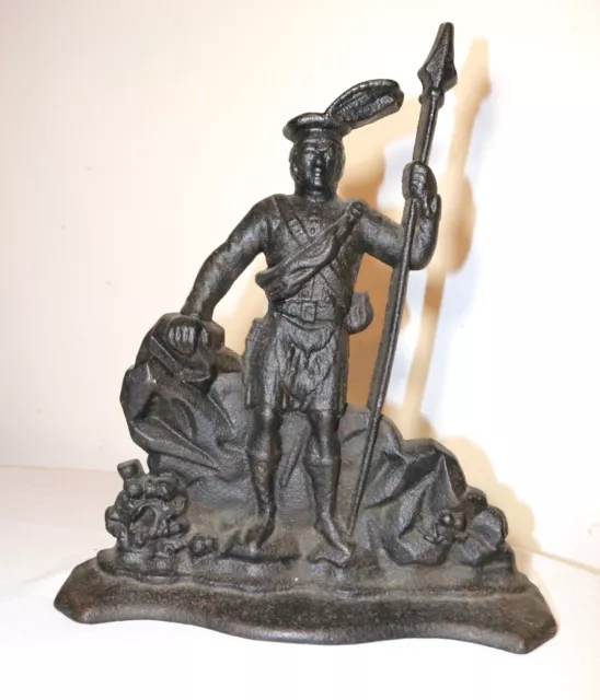 RARE HUGE antique 1800's solid cast iron figural Scottish soldier doorstop early