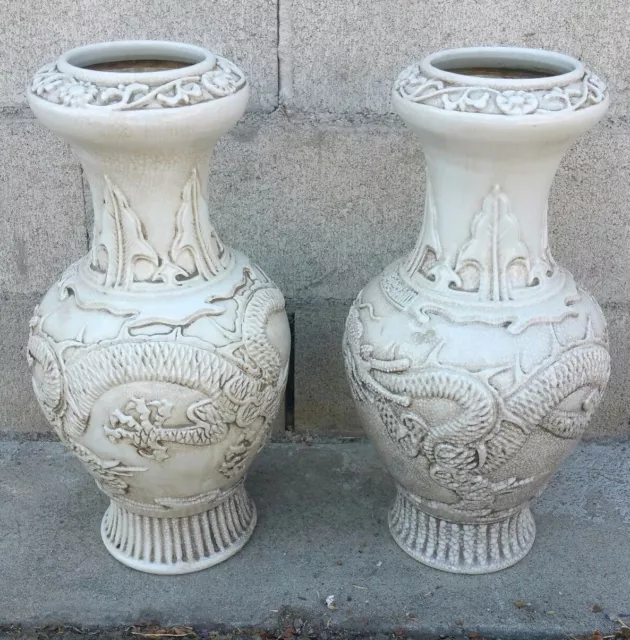 Antik Chinesisch Weiß Knistern Glasiert Porzellan Vase Paar Qianlong Marke Qing