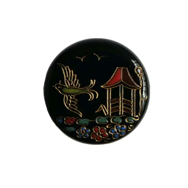 Bouton ancien - Pagode - Verre noir émaillé - 20 mm - Glass Button