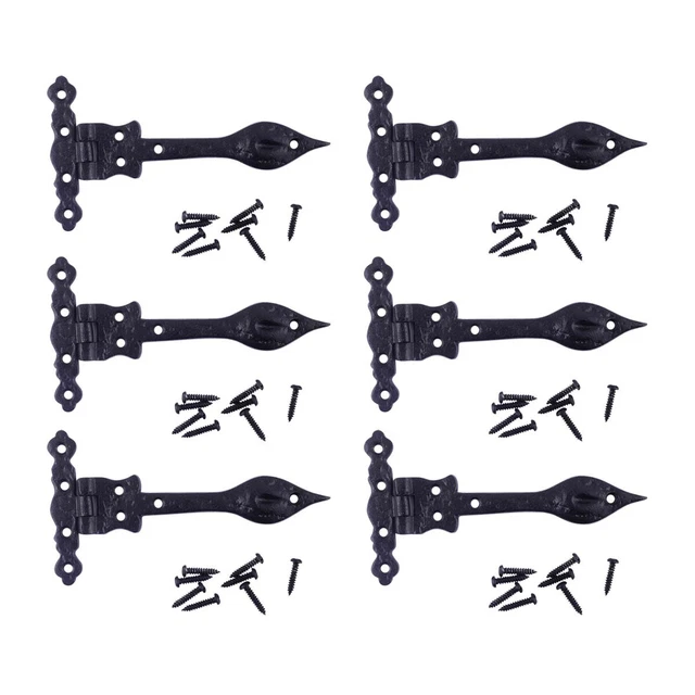 Black Wrought Iron Door Strap Hinge 6" L Flush Mount with Hardware Pack of 6