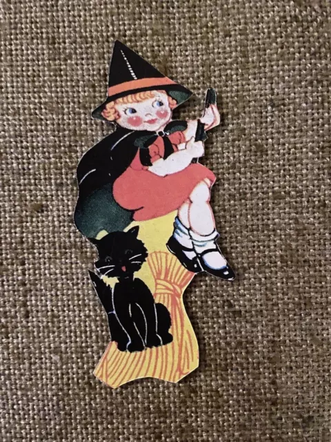 U Pick Vintage Inspired Deco Girl Witch on Broom  Halloween Cardstock Decoration